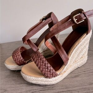 NEW Brown Platform Sandals NWT Wedge Espadrille Heeled Leather Francesca's 7